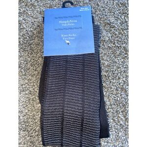 Vera Wang Womens Black Dress Socks One Size 2 Pairs Solid Shiny Stripe Ankle New